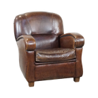 Royale En In Goede Staat Verkerende Donkere Schapenleren Fauteuil/armchair Met Ronde Vormen thumbnail 1