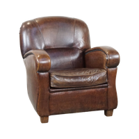 Royale En In Goede Staat Verkerende Donkere Schapenleren Fauteuil/armchair Met Ronde Vormen