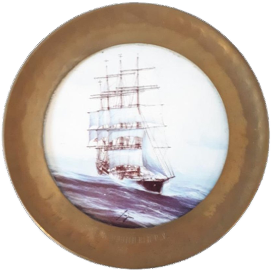 * Ronde Tegel In Koperen Lijst Boot Zeil Verzamelen 1