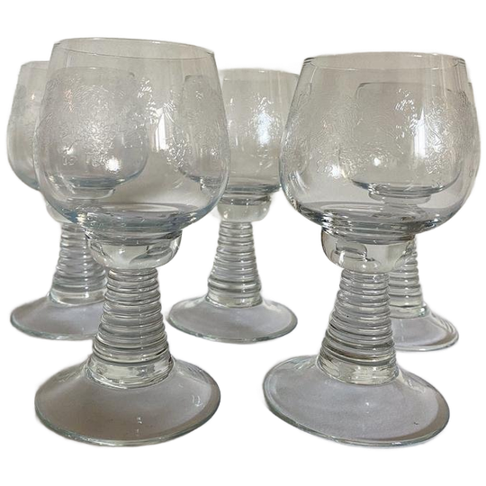 5x Vintage Roemer Wijnglas Transparant Met Gravering 1