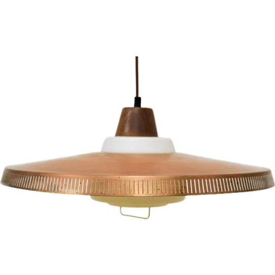 Koperen Melkglas & Teakhouten Hanglamp Bent Karlby 1