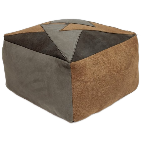 Vintage Vierkante Poef - Bruin/grijs Leer 1