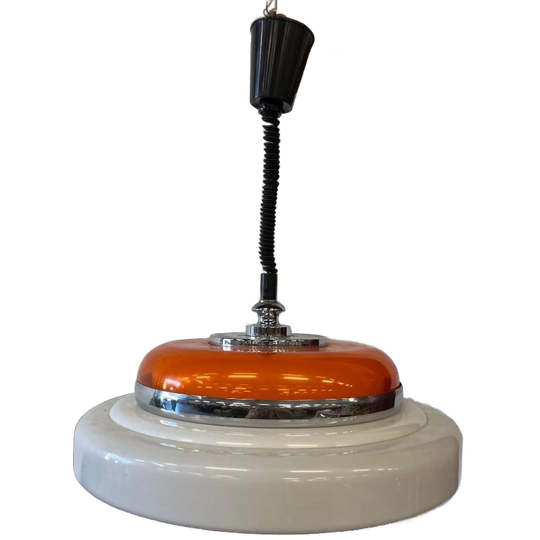 Vintage Witte Oranje Space Age Ufo Hanglamp / Luster 1