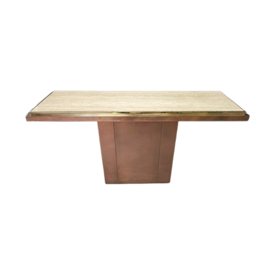 Sidetable / Wandmeubel, Travertin En Messing, Belgochrom 1970's 1