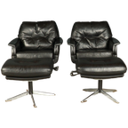 Vintage Lederen Draaifauteuil Met Hocker – Jaren 70 thumbnail 1