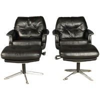 Vintage Lederen Draaifauteuil Met Hocker – Jaren 70