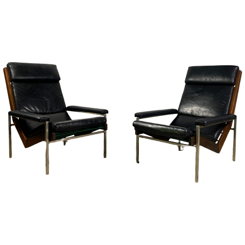 Rob Parry Lotus Armchairs, Rosewood And Leather, 1960S