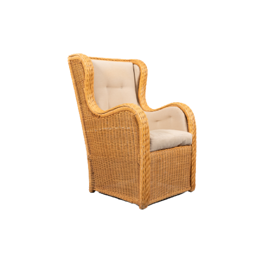 Vintage Italian Design Wicker Lounge Armchair / Fauteuil 1