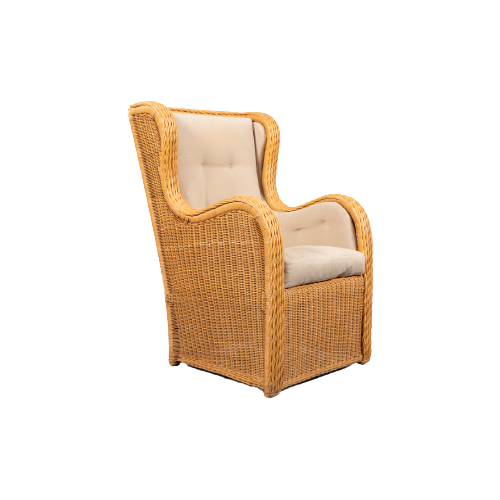 Vintage Italian Design Wicker Lounge Armchair / Fauteuil