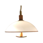 Jaren 80 Bony Design Lamp,Mushroom Hanglamp, Eiken, Plexiglas En Messing thumbnail 1