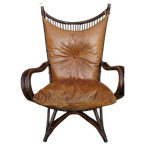 Vintage Rotan/bamboe Fan Back Lounge Chair Met Leren Kussens, Jaren 60, Toegeschreven Aan Rohé No thumbnail 1