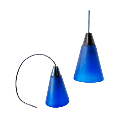 2 Glazen Hanglampen Kelkjes Blauwe Glazen Lamp