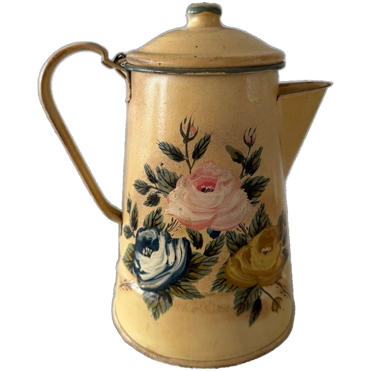 Vintage Haïti Grote Sier Theepot Met Beide Kanten Rozen Dessin 1