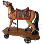Vintage Hand-carved Wood Horse Toy Old 45cm thumbnail 1