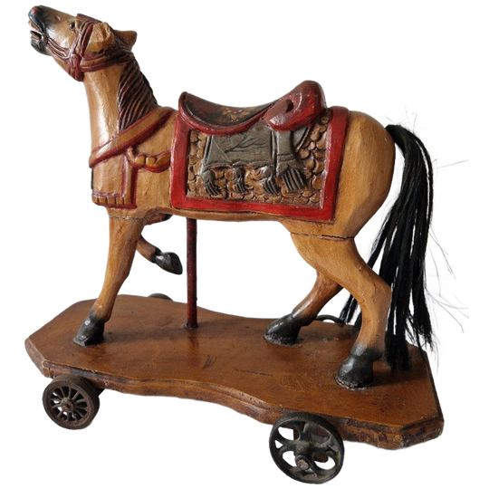 Vintage Hand-Carved Wood Horse Toy Old 45Cm 1