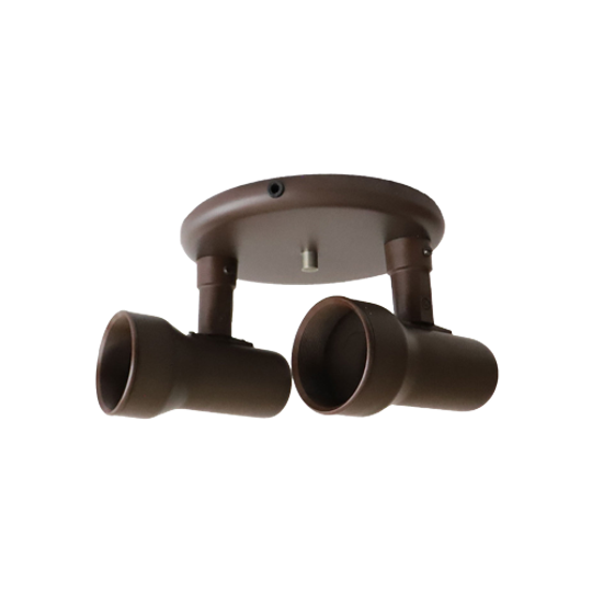 Vintage Retro 2 Bruine Wand/plafond Spots Op Plafondplaat, Jaren '60/'70 1