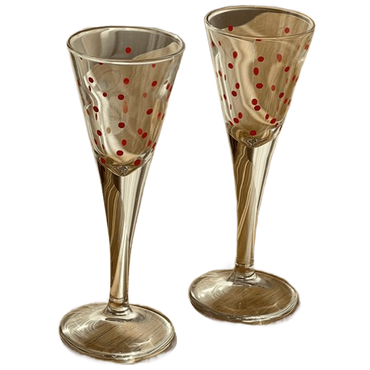 Set Of 4 Vintage Ikea Red Polka Dot Shot / Liqueur Glasses 1
