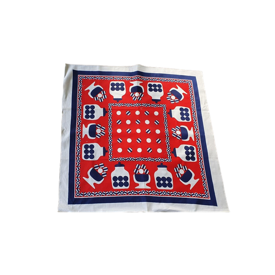 13313 Vintage Rood Blauw Wit Jaren 70 Tafelkleedje 1