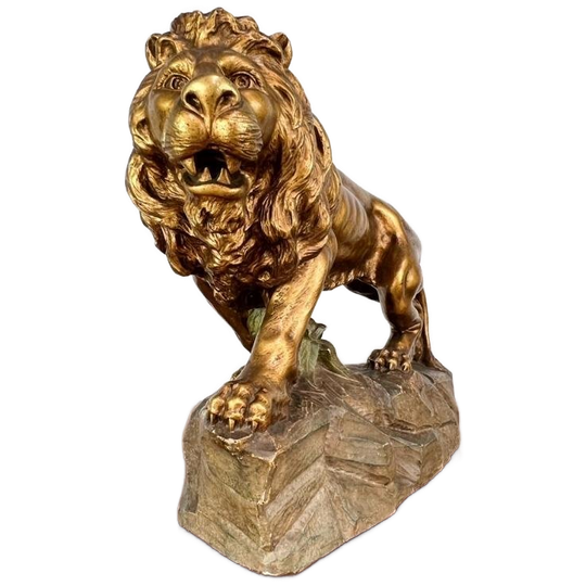 Groot Messingkleurig Beeld Van Leeuw, Ca 1900 1