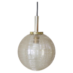 Hanglamp Doria Leuchten Bol Vintage Geblazen Glas Amber Messing Jaren '70 thumbnail 1