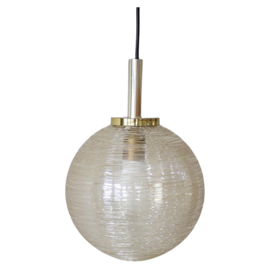 Hanglamp Doria Leuchten Bol Vintage Geblazen Glas Amber Messing Jaren '70 1