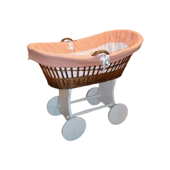 Baby Wiegje Op Wielen Wilgentenen Met Hout Brocante 1