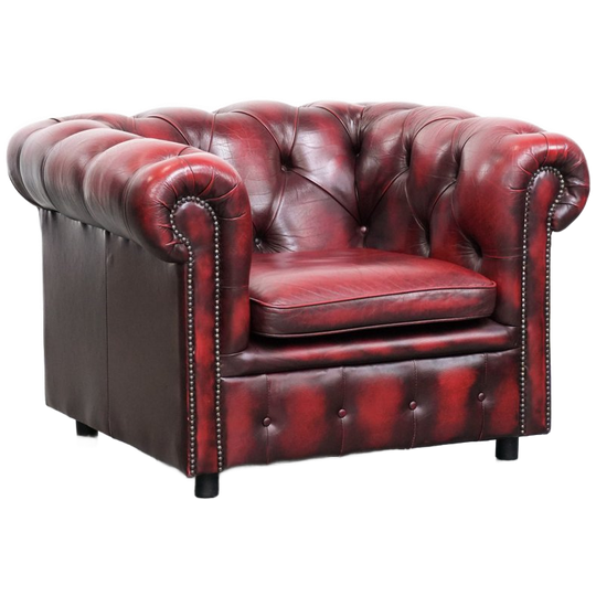 Stijlvolle Rode Engelse Rundleren Chesterfield Clubfauteuil Afgewerkt Met Siernagels 1