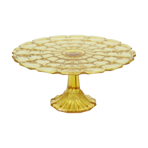 Art Deco Amber Gele Taartschotel Gebak Schaal Depression Glass