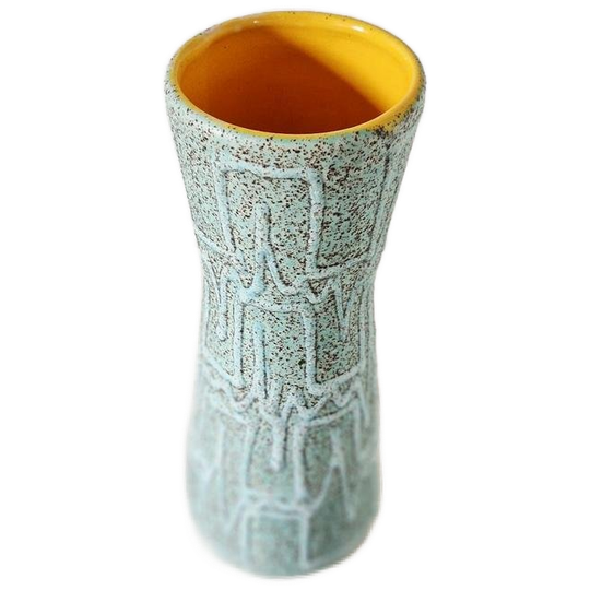 Vintage Blauw Gele Vaas Jaren 50 Fifties Vaas 1