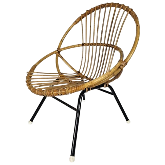 Rohe Noordwolde - Model Pe41 - Kinderstoeltje - Dirk Van Sliedregt - Rotan - Metaal - 50's 1