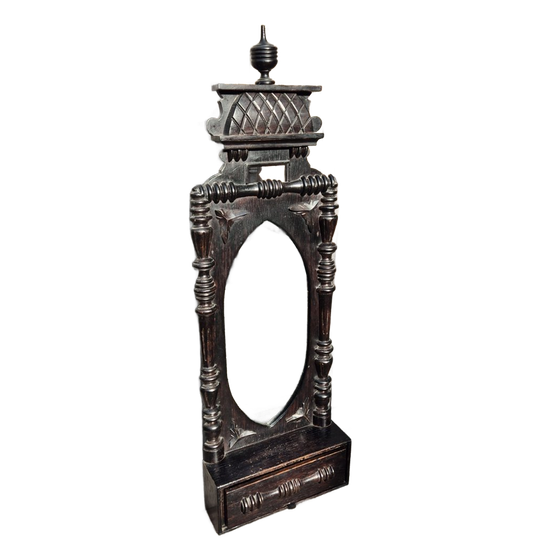 Spiegel - Kapspiegel - Fraai Gedecoreerd - Donkerbruin - Tafelspiegel Of Hangspiegel - Aziatisch. 1