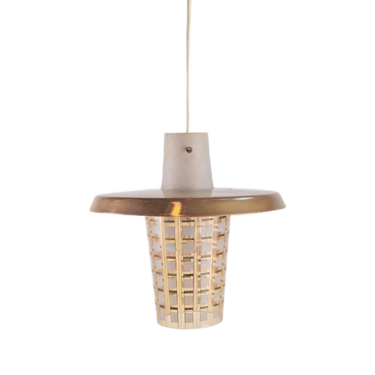 Vintage Glazen Hanglamp Koper Glas Mid Century ‘60 Deens 1