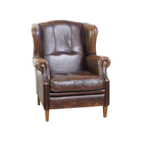 Comfortabele En Stoere Oorfauteuil Gemaakt Van Schapenleer En Strak Afgewerkt Met Zwarte Biezen