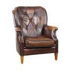 Royale, Zeer Comfortabele En Tijdloze Schapenleren Fauteuil In Een Prachtige Donkere Warme Kleur thumbnail 1