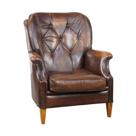 Royale, Zeer Comfortabele En Tijdloze Schapenleren Fauteuil In Een Prachtige Donkere Warme Kleur 1
