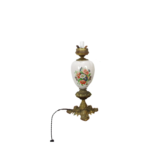 Vintage Porseleinen Lamp Met Bloemen En Messing Voet Margriet 1