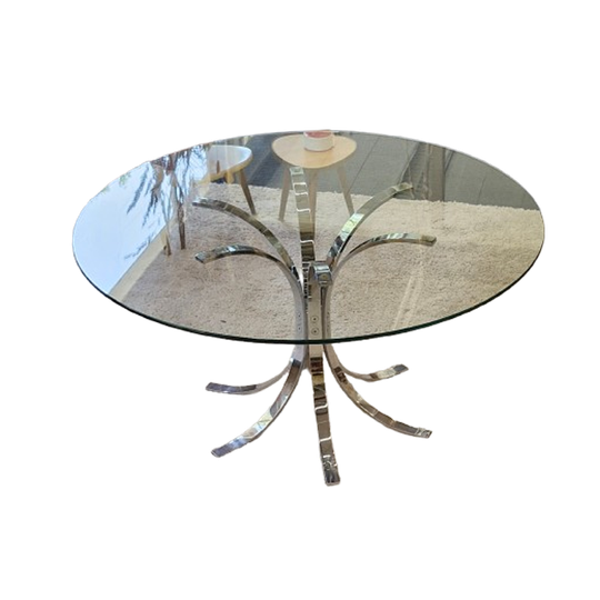 Vintage Space Age Salontafel Chroom / Glas Rond 70s 1