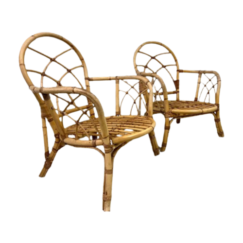 Set Van 2 Vintage Rotan Eenzitjes / Fauteuils