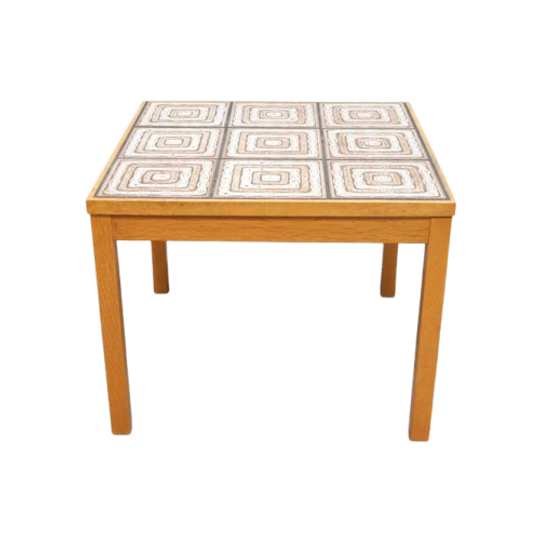 Vintage Deense Salontafel Eiken Keramiek 1