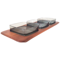 Digsmed Serveer Plank In Teak Met Rookglazen Schalen
