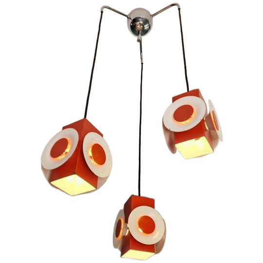 Space Age Kroonluchter, Oranje Gelakt Metaal, Raak, 1970 1