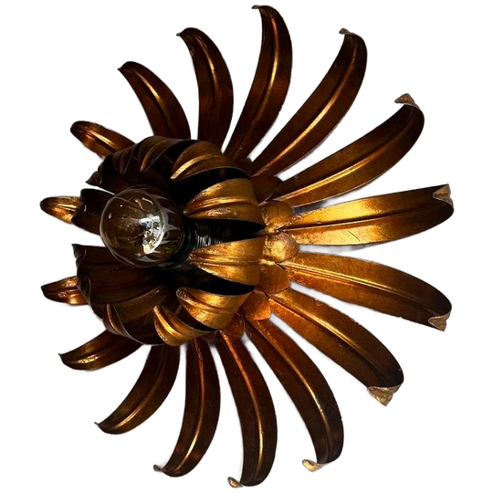 Messing Palm Leaf Wandlamp Plafondlamp Vintage Regency 1