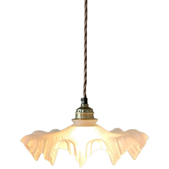 Vintage Franse Frosted Glazen Hanglamp In Clichy Stijl. 1