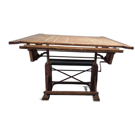 Vintage Houten Industriële Tekentafel / Architectentafel 1