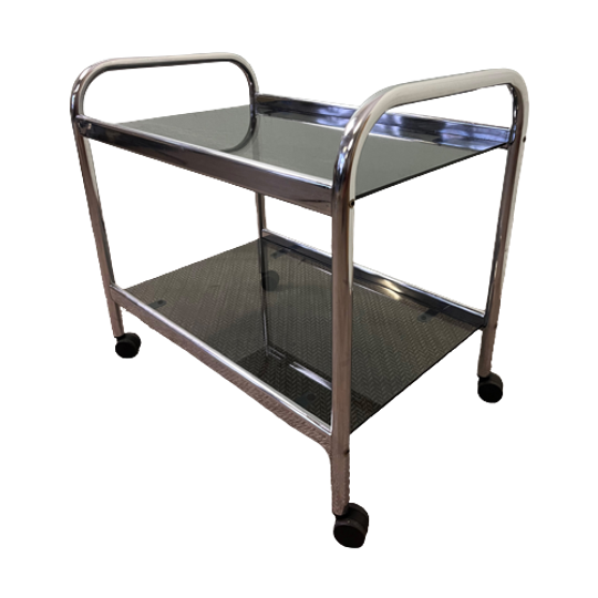 Vintage Trolley Met Chrome En Rookglas 1