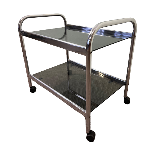 Vintage Trolley Met Chrome En Rookglas