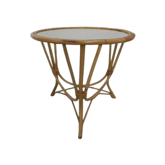 Rotan , Bamboe Salontafel Met Ronde Glasplaat 1