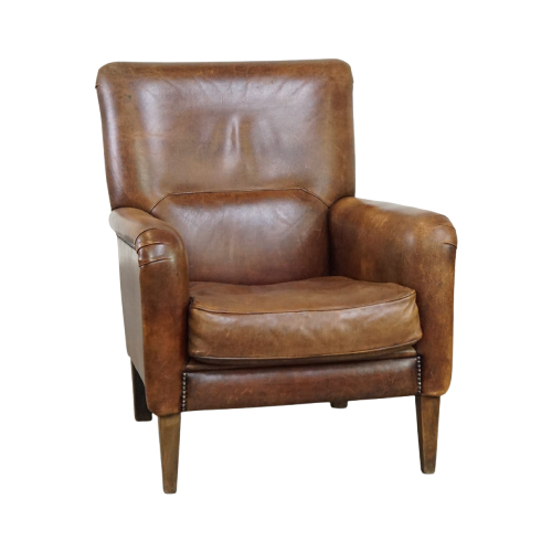 Subtiele Schapenleren Fauteuil/ Armchair Met Een Mooi Strak Design