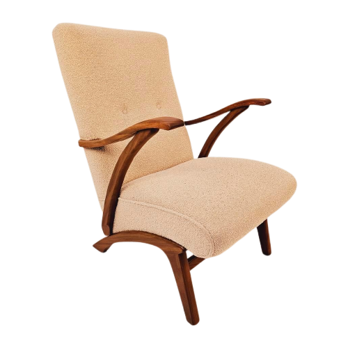 Vintage Boucle Fauteuil, 1960S Teak Houten Loungechair