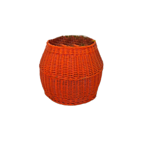 Xxl Oranje Rotan Mand. Vintage Ronde Rieten Opbergmand Etc. 1